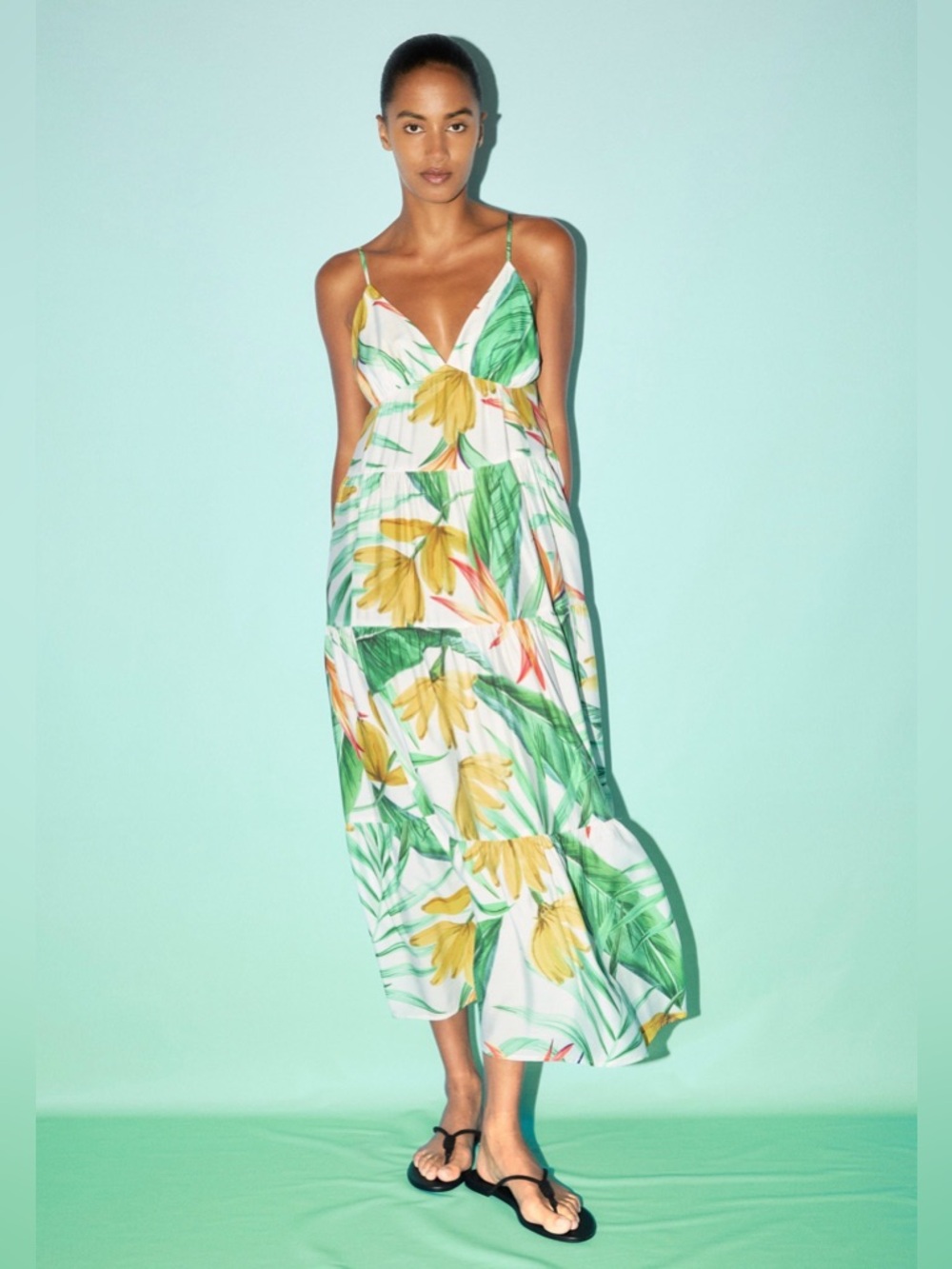 H&M Floral Tiered Maxi Dress XXL V-Neck Summer Sleeveless Viscose Blend - Picture 5 of 13